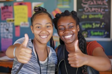 Smiling black teacher and happy student giving thumbs up