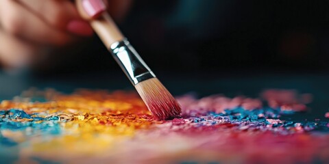 Fototapeta premium Artist Creates Vibrant Colors Using a Brush on Canvas