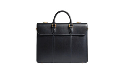 Black leather briefcase isolated on transparent background
