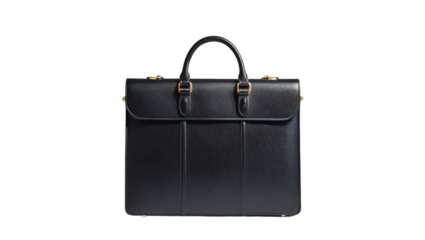Black leather briefcase isolated on transparent background