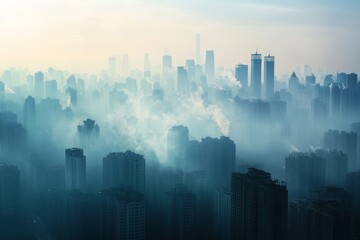 Fototapeta premium Cityscape Shrouded in Fog and Haze