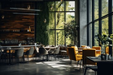 Interior of a modern empty cafe