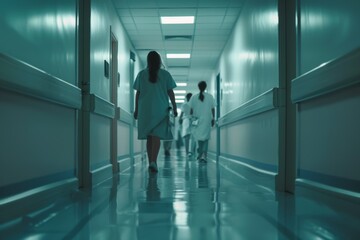 Blurred background of a doctor and nurses in hospital interior