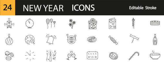 set of new year icons. edit strokes