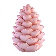 Shimmering Pinecone Delight - Cute Cartoon Style 3D Render with Glitter Details on White Background