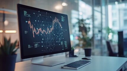 Modern computer screen with financial data in office