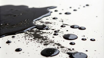 Dark watercolor liquid black paint splatters on a white background, liquid, texture, pigment
