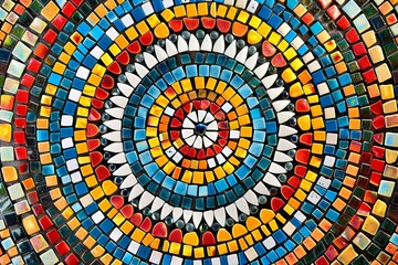 Mosaic pattern with colorful tiles forming an intricate circular design
