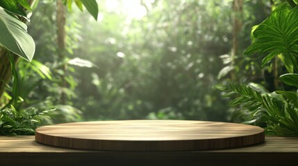 Fototapeta premium Wooden Platform in a Lush Tropical Forest