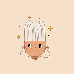Cartoon LED bulb character isolated.