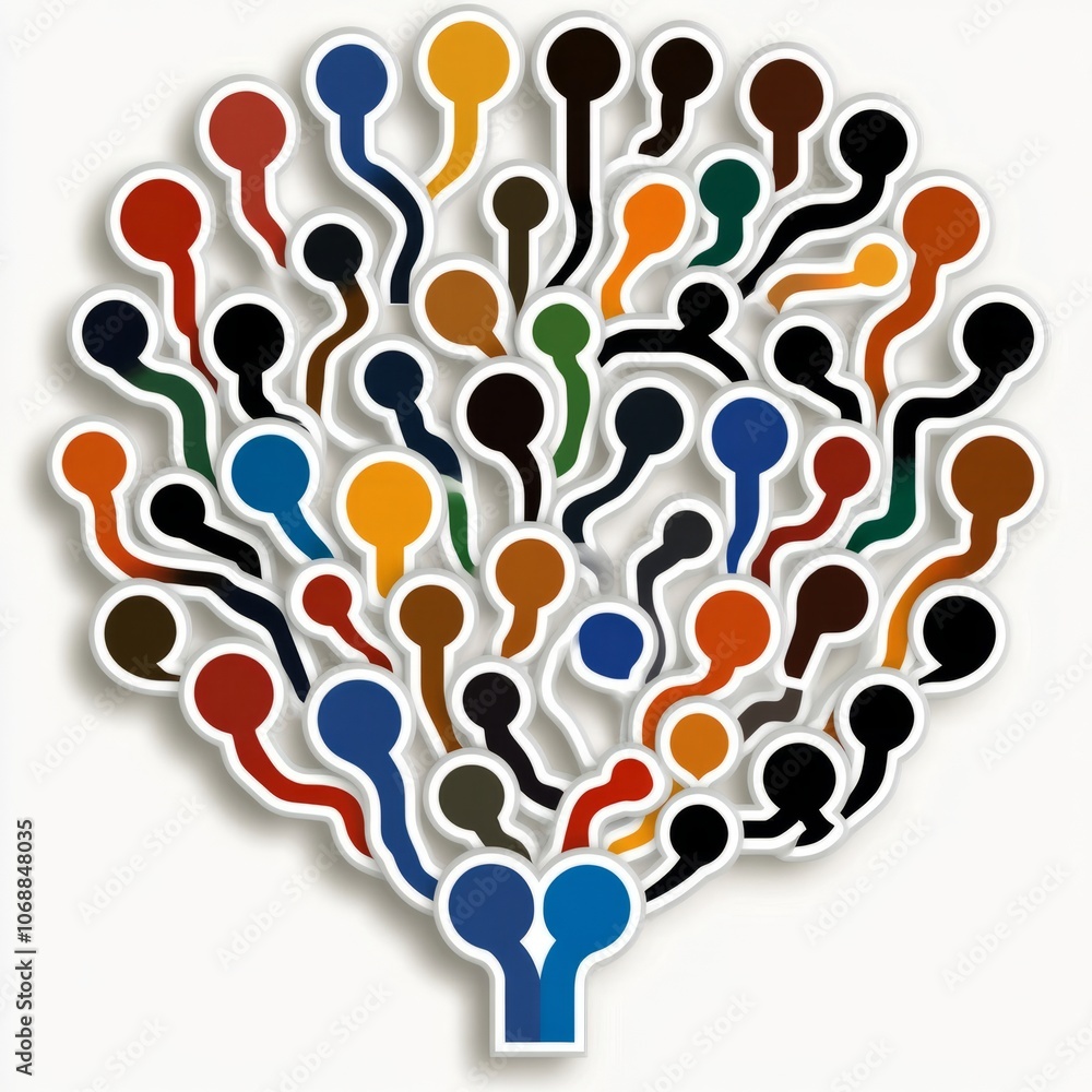 Poster abstract tree with colorful branches and round leaves.