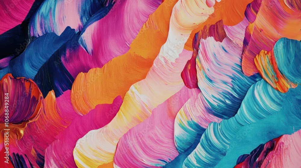 Poster Abstract colorful paint strokes on a canvas, creating a fluid and dynamic texture.