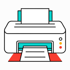 Vector illustration of a minimalist modern digital home printer with a flat-style multifunction print button outline, designed for office work. This includes a printer outline and icon.