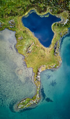 Blue Lake and Winding Peninsula at Lake Mývatn