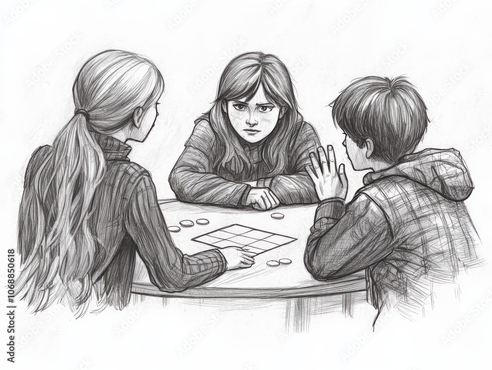 Poster children strategize together while playing a game at the table