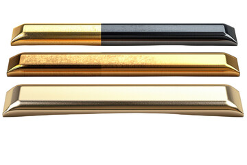 Three gold bars with black and silver bar isolated transparent background  on transparent background
