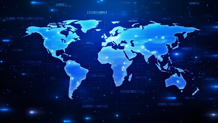 Naklejka premium Digital world map global network digital technology background cybersecurity for network