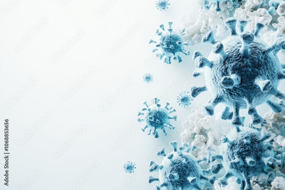Poster detailed depiction of virus particles against a clean background showcasing their structure and form