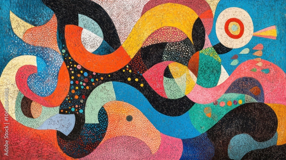 Aufkleber abstract colorful painting with geometric shapes and patterns.