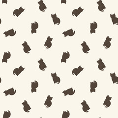 Sitting cat neutral seamless vector pattern background. Backdrop with silhouettes of cats in a scattered layout. Ecru beige animal repeat for feline kitty and pet products or blog. All over print.