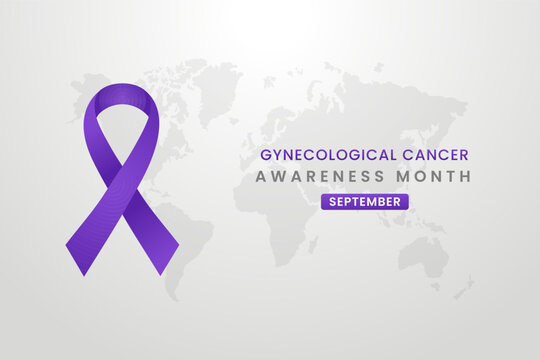 Gynecological cancer awareness illustration on white background with purple ribbon.