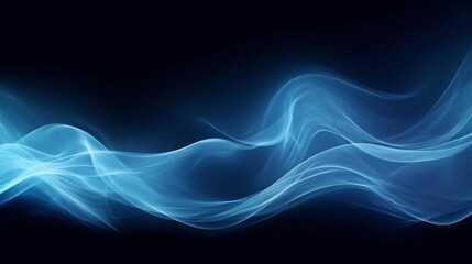 A flowing abstract blue wave effect represents air or water currents, with soft light-blue streams moving across a black background, evoking a sense of fluid motion.