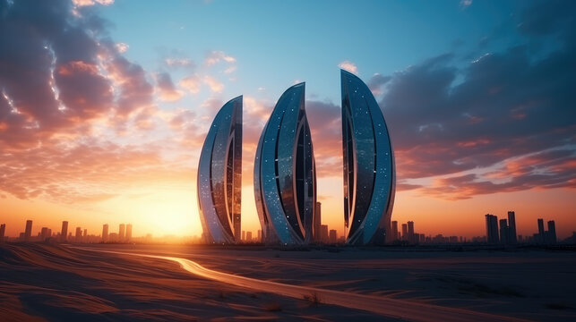 Sunset over a Futuristic Metropolis