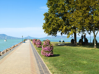 Lake Balaton view from Fonyod with the Badacsony mountain in the background.