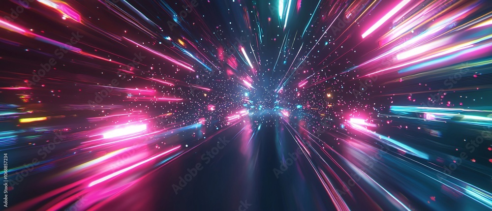 Poster vibrant burst of colorful lights in a dynamic, abstract composition representing speed and innovatio