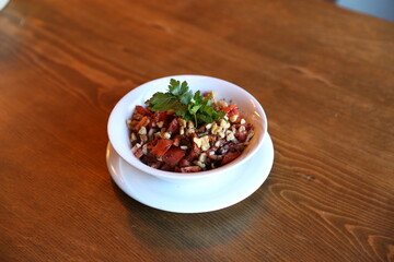 Hearty Turkish Red Lentil Soup with Rice, Served in a Bowl with Fresh Parsley