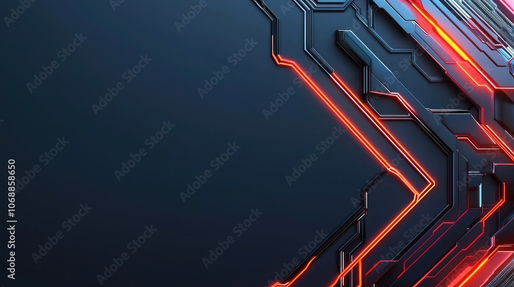 Poster a sleek, dark background with intricate circuitry highlighted by glowing red lines, creating a high-