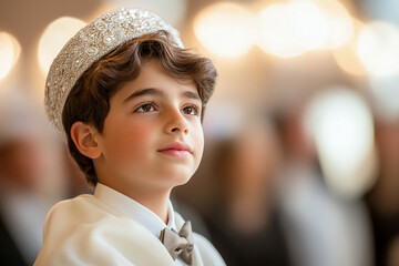 boy at bat mitzvah, coming of age ritual, Jewish tradition and faith