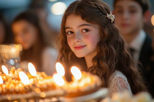 girl at bat mitzvah, celebration with family, coming of age ritual