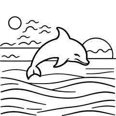 Obraz premium Dolphin coloring book page ocean and sea marine life artwork or coloring book page