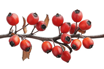 Frosted Red Berries On Branch Winter Nature Close Up  on transparent background