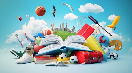 Open Book with Sport Equipment
