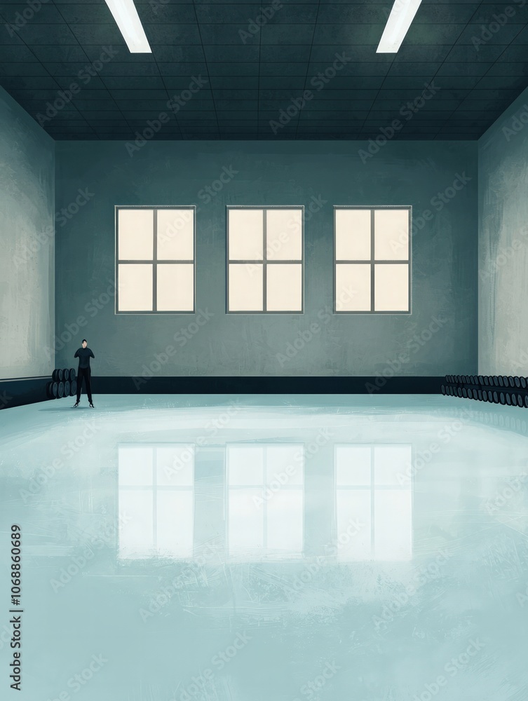 Poster explore the serene space of minimalist architecture and reflection