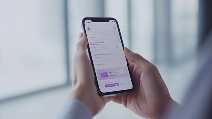 Close-up of hands using smartphone with app interface