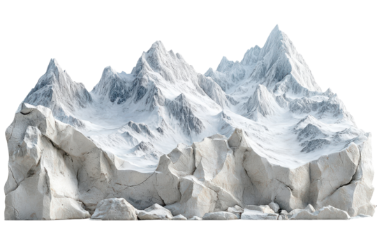 Snow Covered Mountain Range 3D Model Render  on transparent background