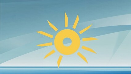 Minimalist yellow sun icon on blue gradient background, symbol of summer