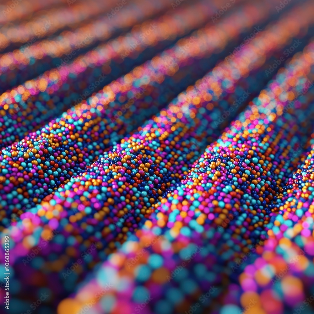 Poster explore the vibrant patterns created by colorful particles in abstract art