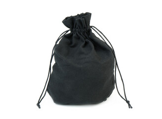 Black closed sack with rope isolated on white background
