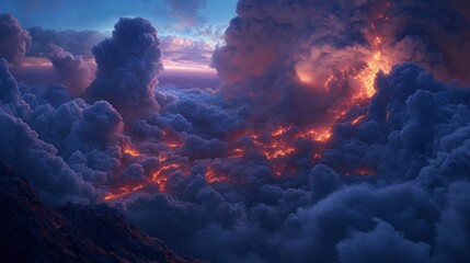 Fiery Sunset Over a Mountain Range