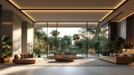 Obraz premium Professional office environment, blurred view, minimalist decor, open space, natural lighting, modern ambiance