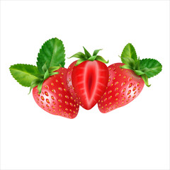 Fresh ripe strawberries isolated on a white surfaces