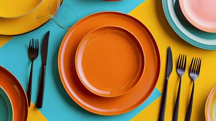 Orange and Yellow Plates on a Blue and Yellow Background - Illustration