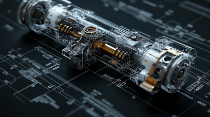 detailed mechanical blueprint featuring robotic hinge with gears and components, showcasing intricate design and engineering architecture manufacturing innovation and precision