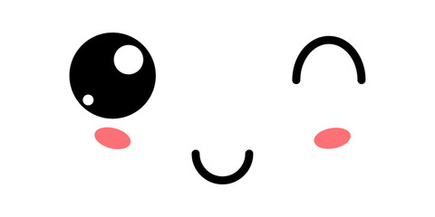 Cute Winking Kawaii Face Icon. Kawaii color cute face expression emoticon. Japanese kawaii emoji