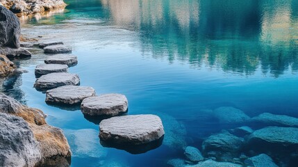 Fototapeta premium Tranquil Steps Over Crystal Clear Water