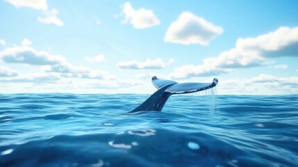 Fototapeta premium Humpback whale tail fluke descending into deep blue ocean waters capturing the majestic marine life
